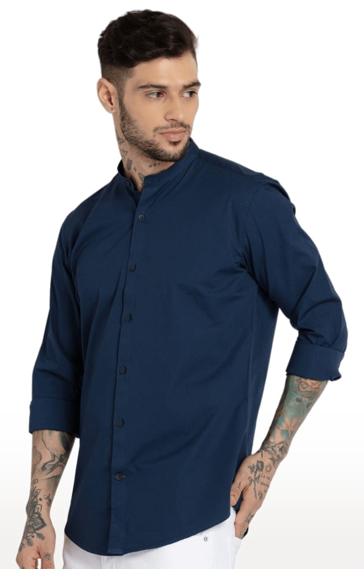 Status Quo | Men's Navy Cotton Solid Casual Shirts 1