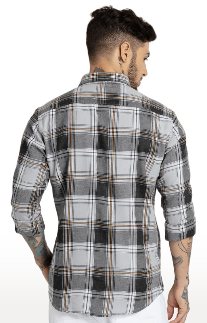 Men's Grey Cotton Checked Casual Shirts