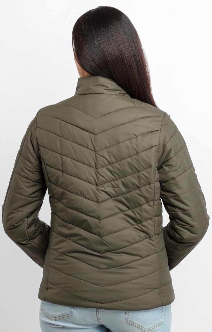 Status Quo | Women's Green Polyester Quilted Bomber Jackets 3