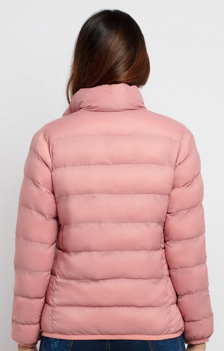 Status Quo | Women's Pink Nylon Quilted Bomber Jackets 3