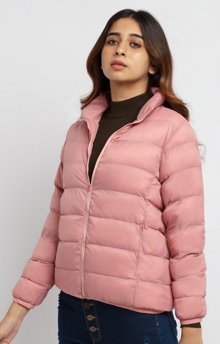 Status Quo | Women's Pink Nylon Quilted Bomber Jackets 2