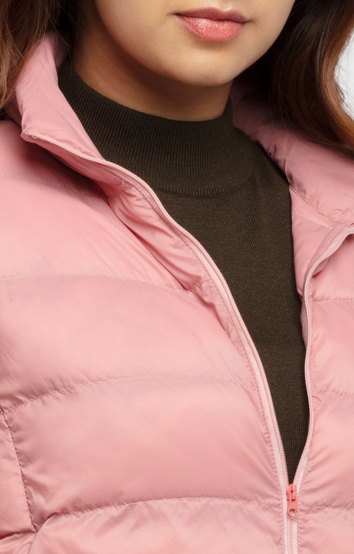 Status Quo | Women's Pink Nylon Quilted Bomber Jackets 4