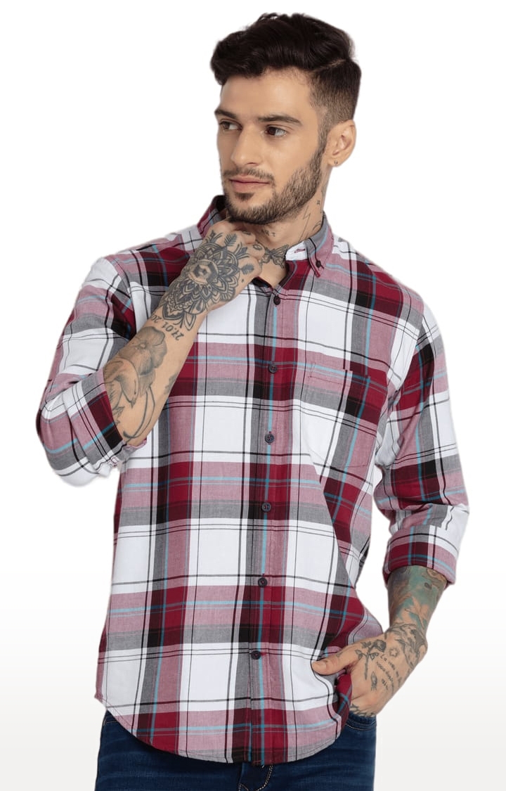Status Quo | Men's Maroon Cotton Checked Casual Shirts 0