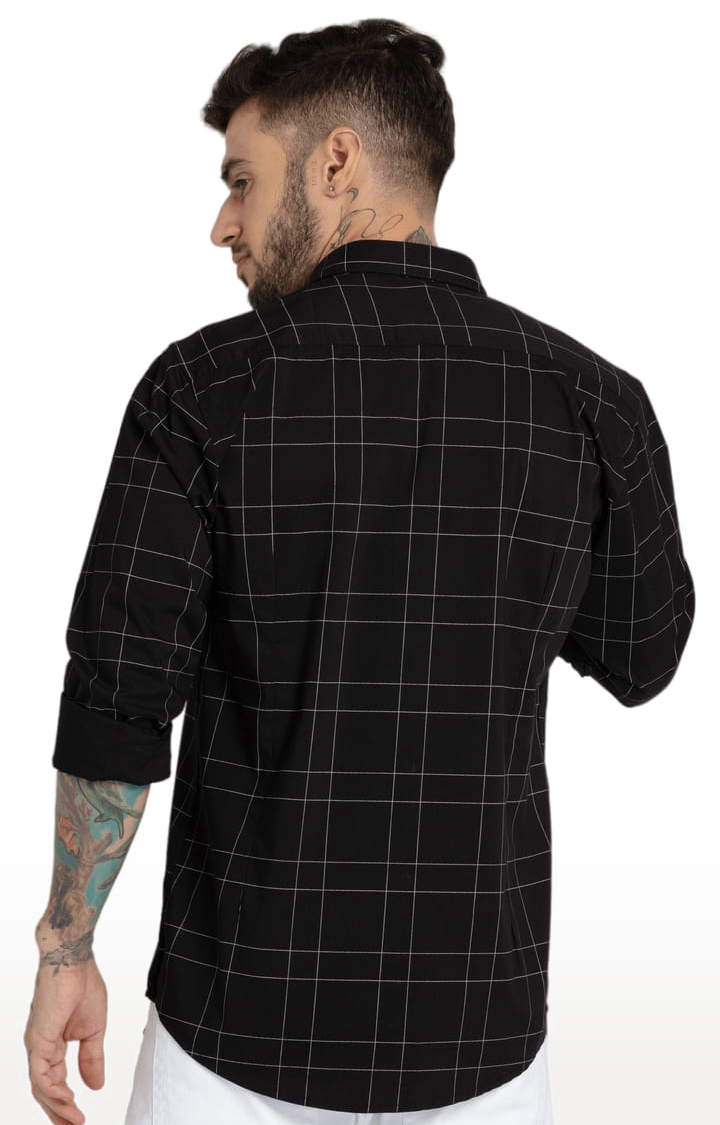 Men's Black Cotton Checked Casual Shirts