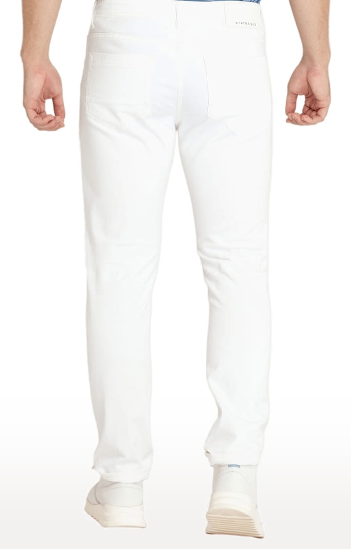 Status Quo | Men's White Cotton Blend Solid Straight Jeans 2