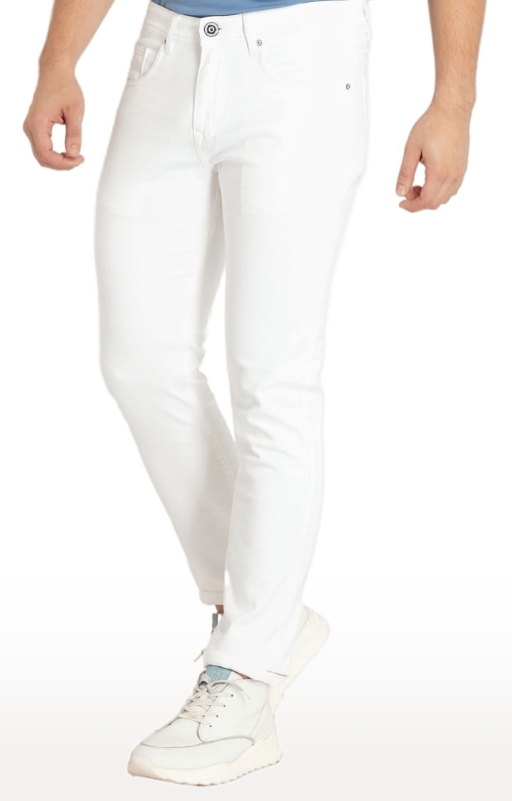 Status Quo | Men's White Cotton Blend Solid Straight Jeans 1