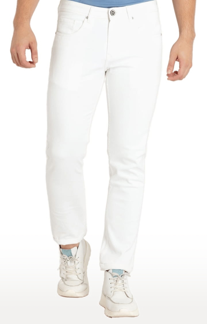 Status Quo | Men's White Cotton Blend Solid Straight Jeans 0