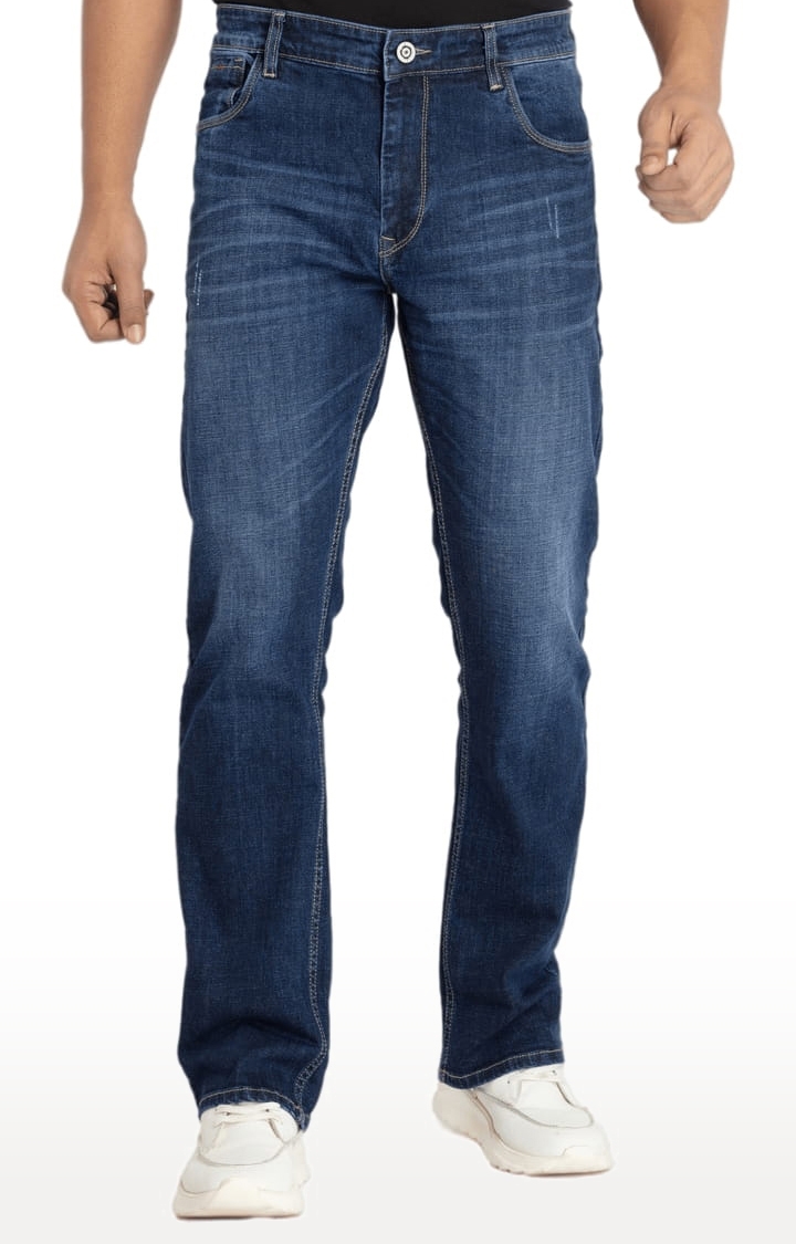 Status Quo | Men's BLUE Polycotton Solid Straight Jeans 0