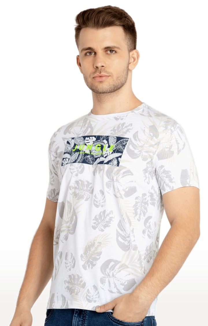 Men's White Cotton Printeded Regular T-Shirt