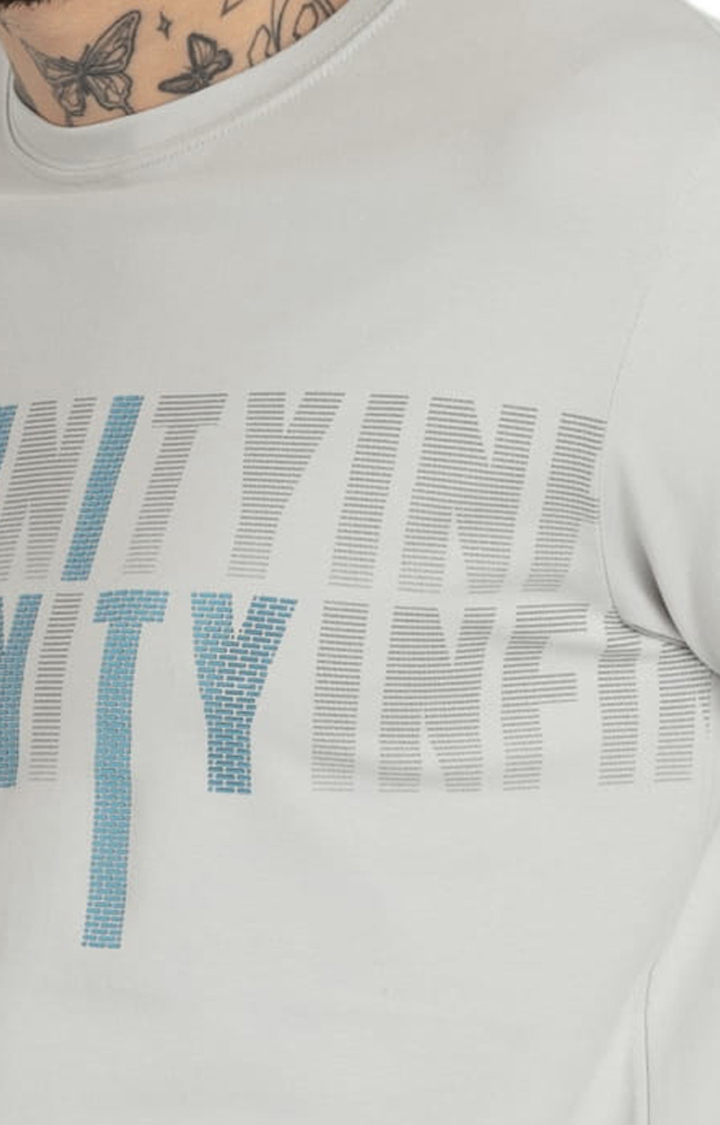 Men's Grey Cotton Typographic Printed Regular T-Shirt