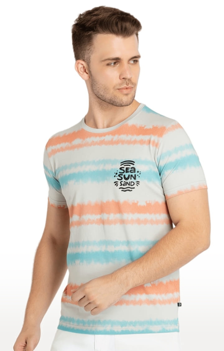 Status Quo | Men's Beige Cotton Striped Regular T-Shirt 1