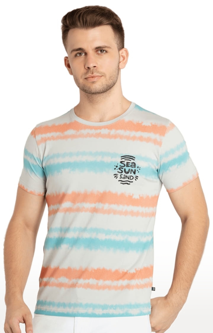 Status Quo | Men's Beige Cotton Striped Regular T-Shirt 0