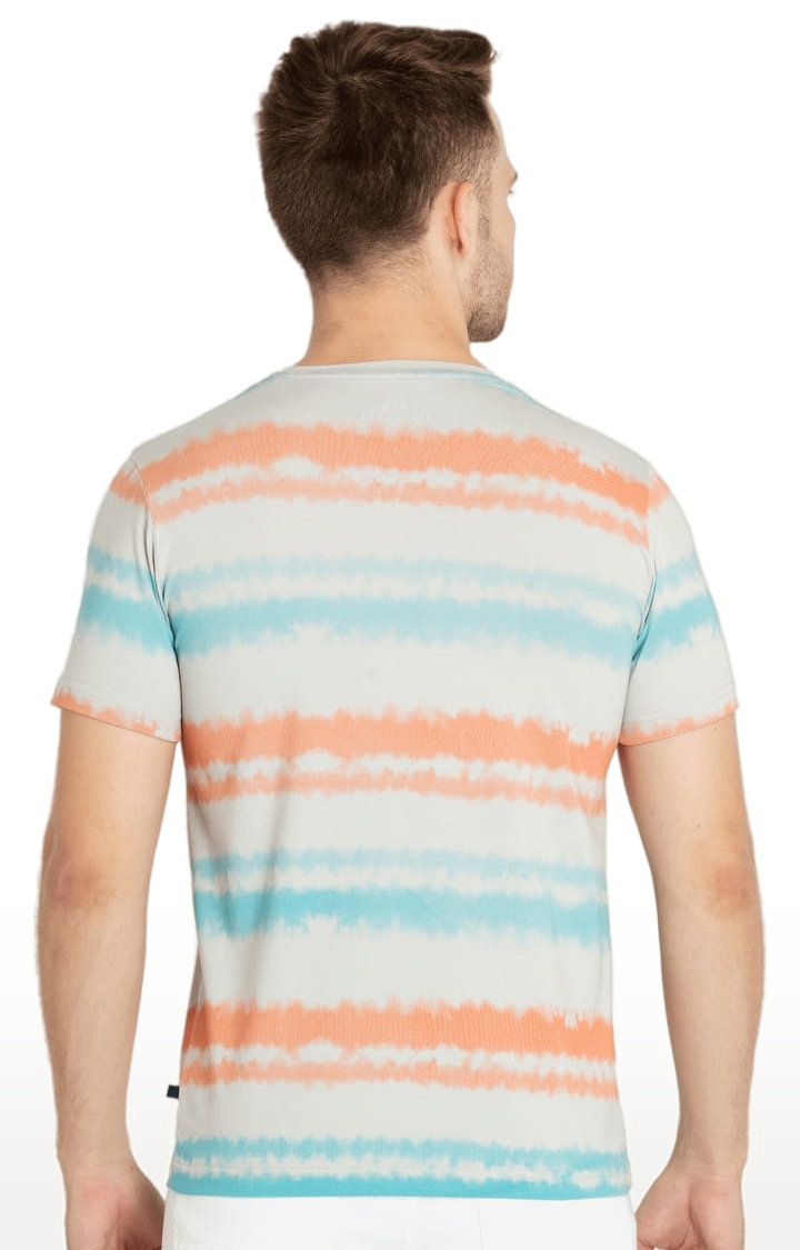 Status Quo | Men's Beige Cotton Striped Regular T-Shirt 2