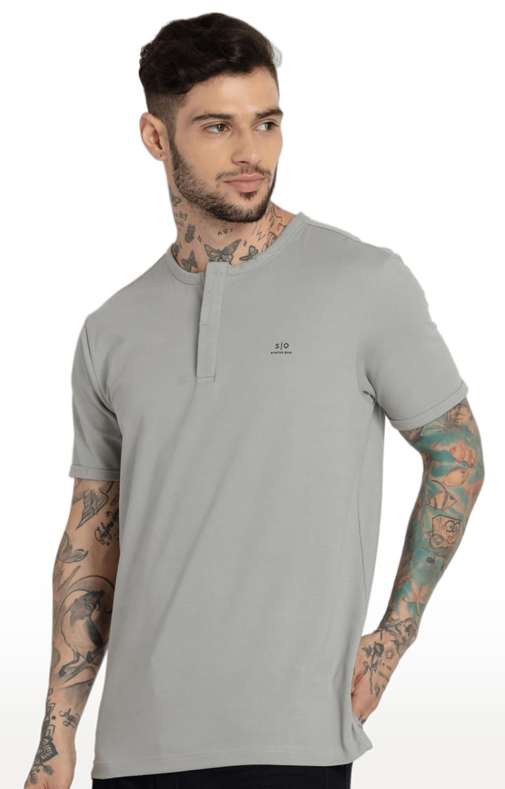 Men's Grey Cotton Solid Regular T-Shirt