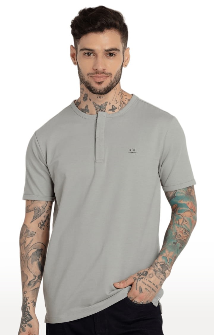 Men's Grey Cotton Solid Regular T-Shirt
