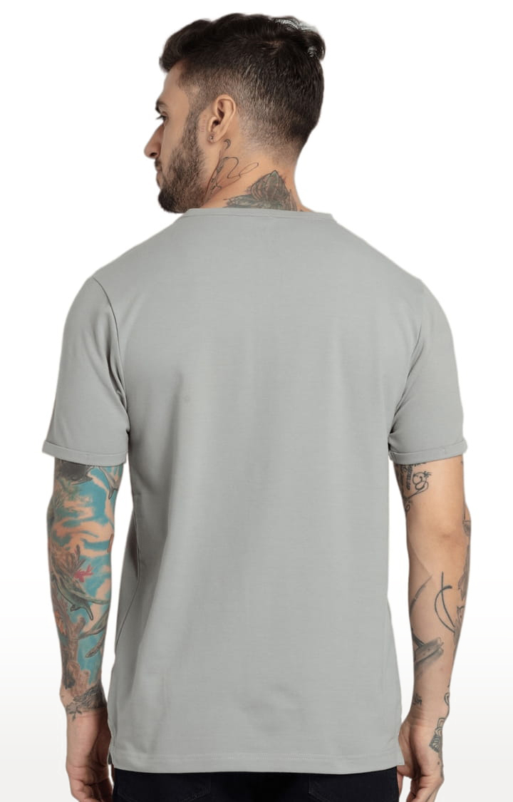 Men's Grey Cotton Solid Regular T-Shirt