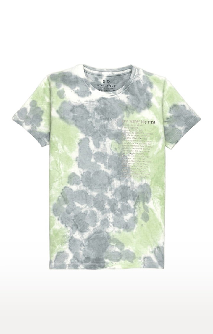 Boys Green and Grey Cotton Tie Dye Regular T-Shirt
