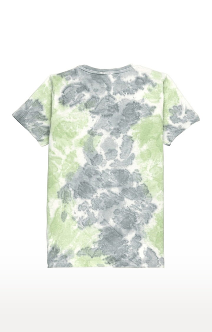 Boys Green and Grey Cotton Tie Dye Regular T-Shirt