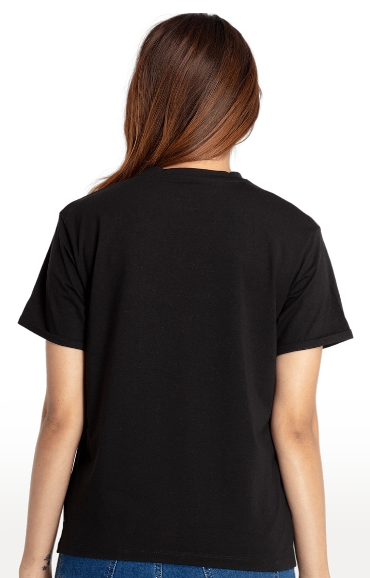 Status Quo | Women's Black Cotton Printeded Regular T-Shirt 3