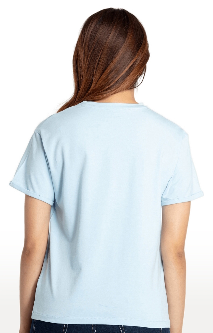 Status Quo | Women's Blue Cotton Printeded Regular T-Shirt 3