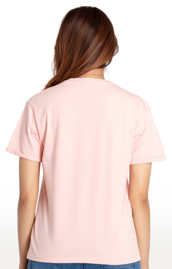 Status Quo | Women's Pink Cotton Printeded Regular T-Shirt 3
