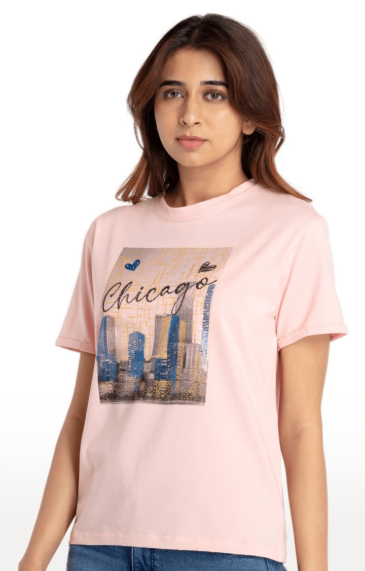 Status Quo | Women's Pink Cotton Printeded Regular T-Shirt 2