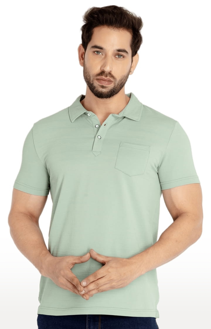 Men's Green Polycotton Solid Polo T-Shirts
