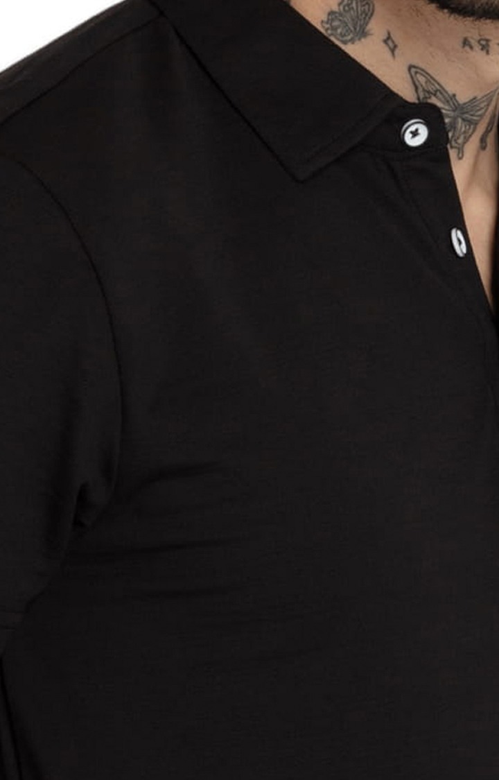 Men's Black Polycotton Solid Polo T-Shirts