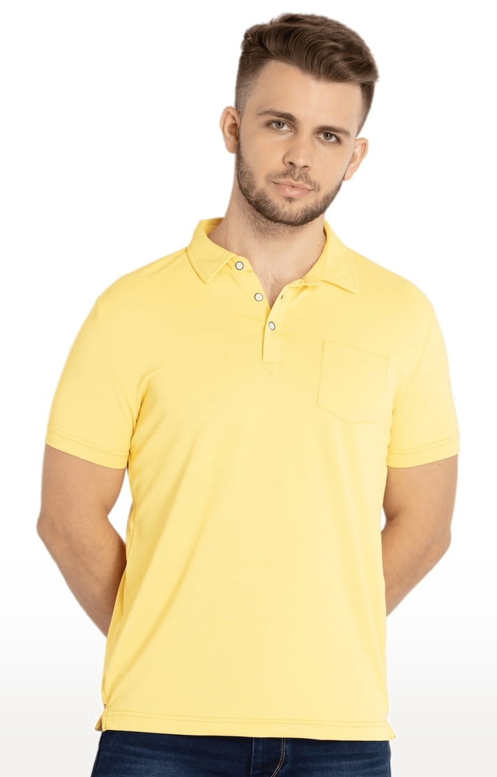 Status Quo | Men's Yellow Cotton Solid Polo T-Shirts 0