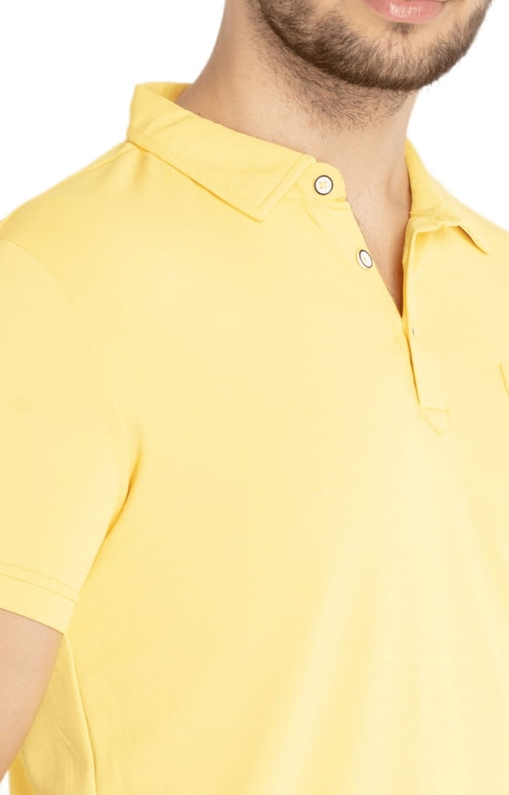 Status Quo | Men's Yellow Cotton Solid Polo T-Shirts 3