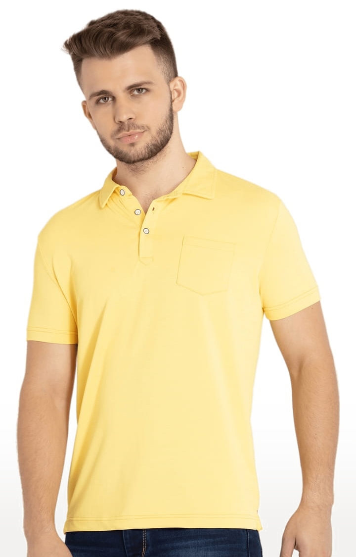 Status Quo | Men's Yellow Cotton Solid Polo T-Shirts 1