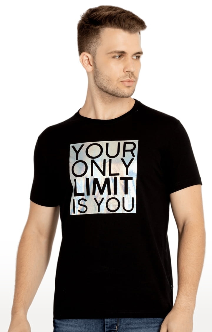 Status Quo | Men's Black Cotton Typographic Printed Regular T-Shirt 0