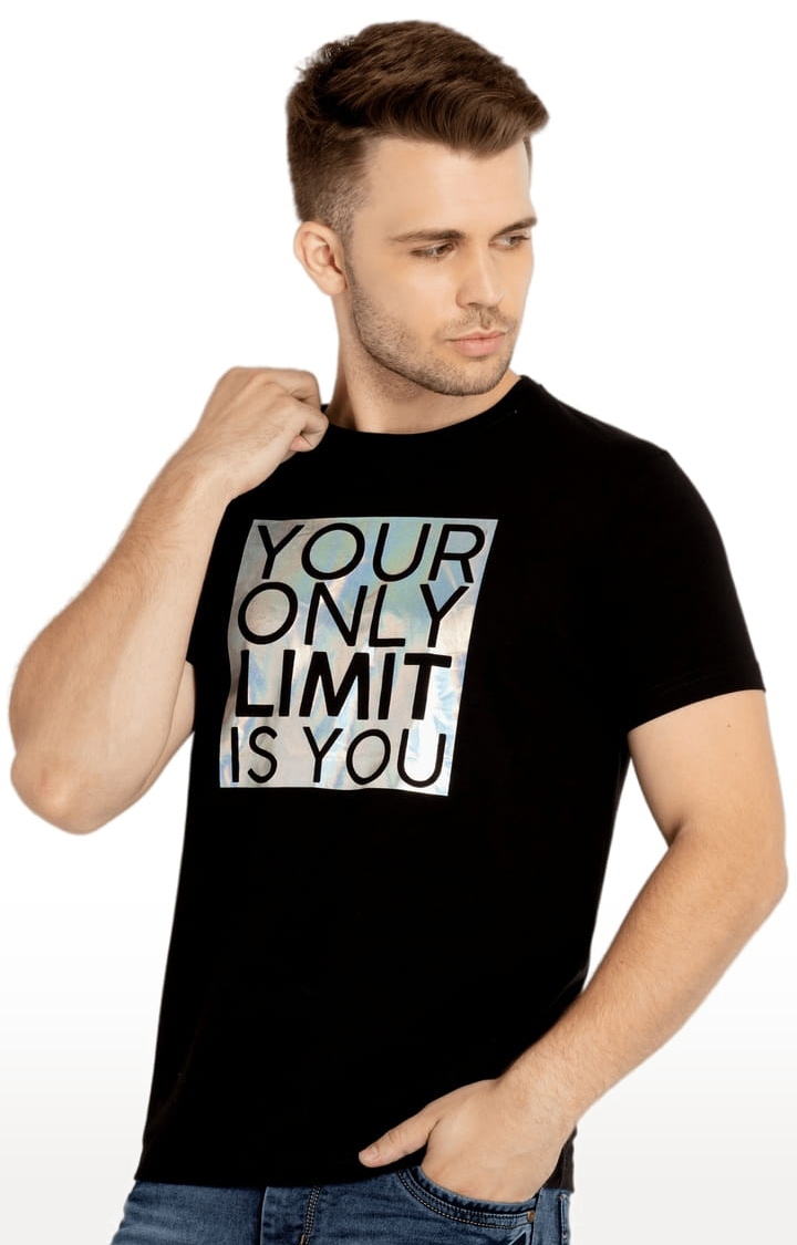 Status Quo | Men's Black Cotton Typographic Printed Regular T-Shirt 1