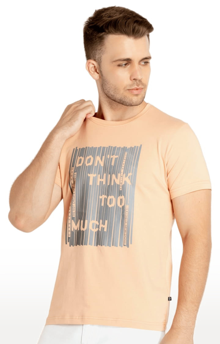 Men's Orange Cotton Typographic Printed Regular T-Shirt