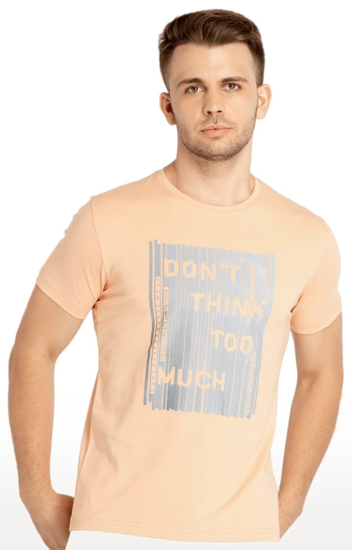 Men's Orange Cotton Typographic Printed Regular T-Shirt