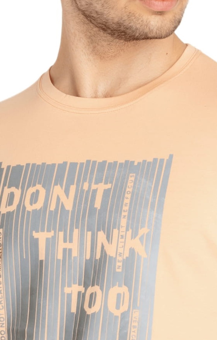 Men's Orange Cotton Typographic Printed Regular T-Shirt
