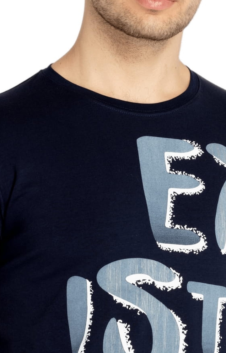 Status Quo | Men's Navy Blue Cotton Typographic Printed Regular T-Shirt 3