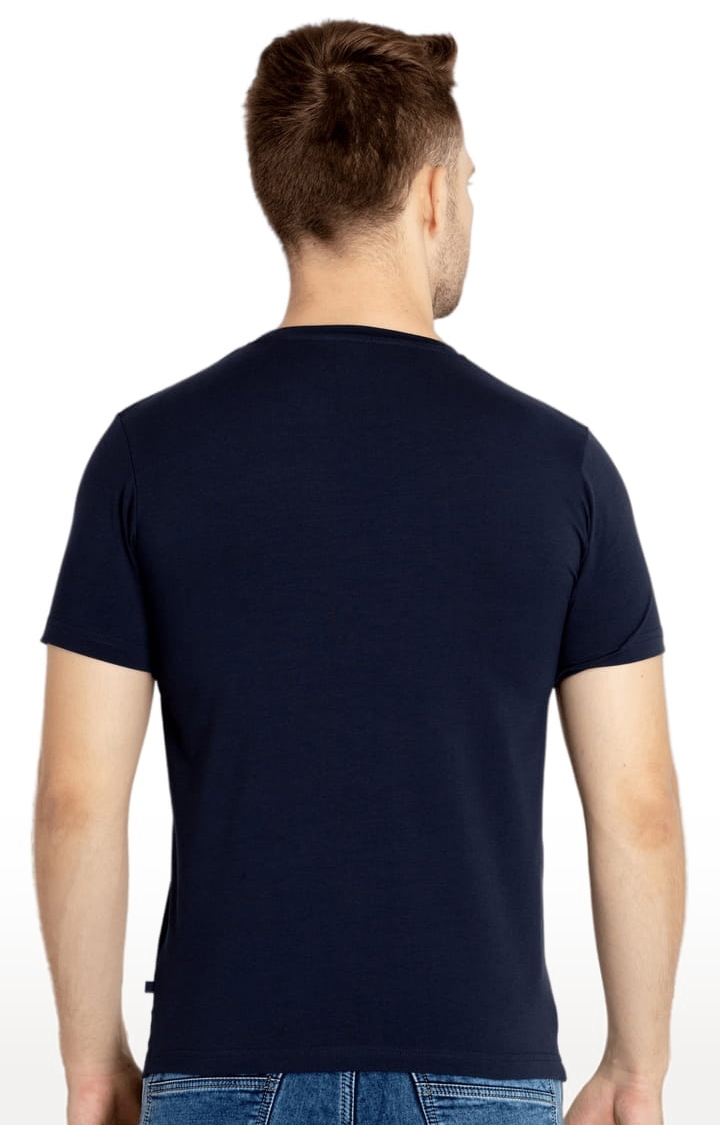 Status Quo | Men's Navy Blue Cotton Typographic Printed Regular T-Shirt 2