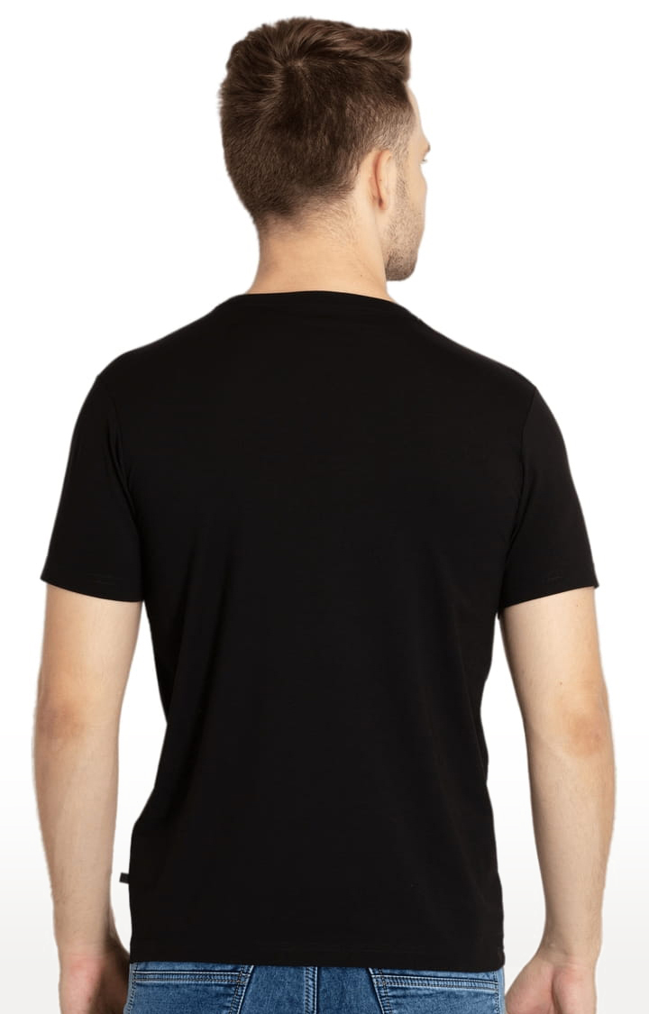 Men's Black Cotton Graphic Printed Regular T-Shirt