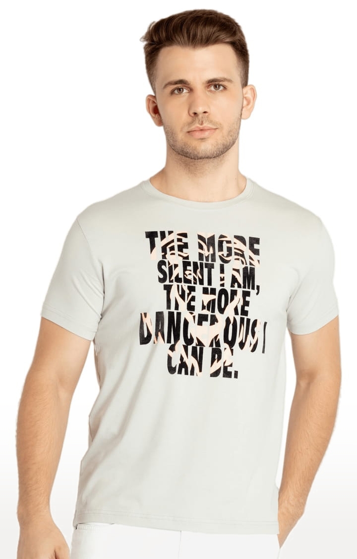Status Quo | Men's Beige Cotton Typographic Printed Regular T-Shirt 0