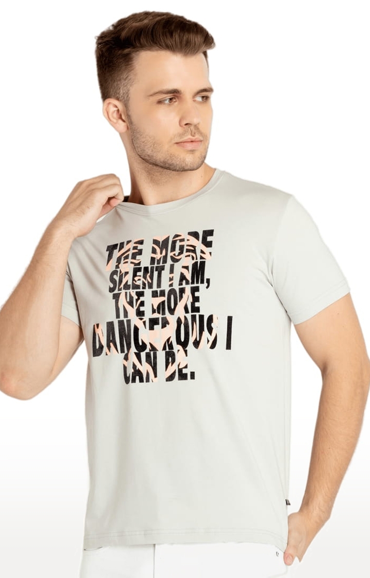 Status Quo | Men's Beige Cotton Typographic Printed Regular T-Shirt 1