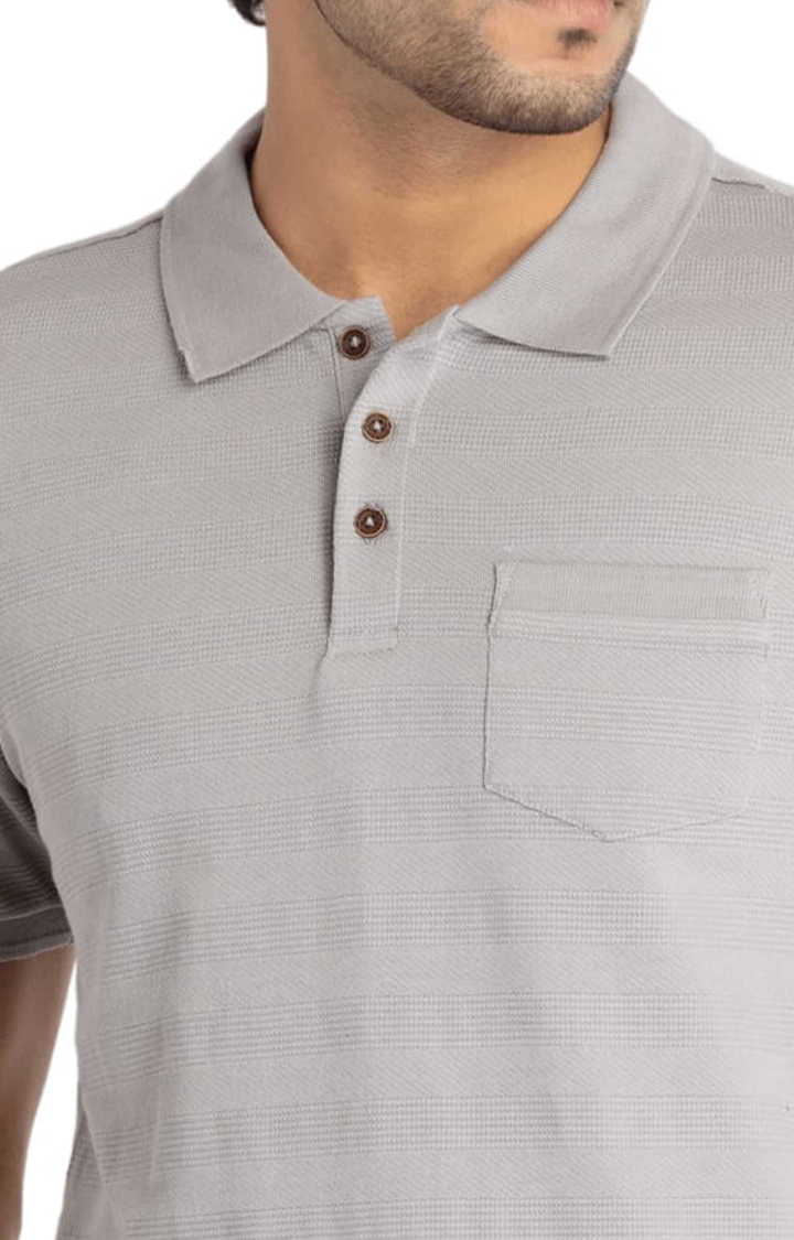 Status Quo | Men's Grey Cotton Solid Polo T-Shirts 3