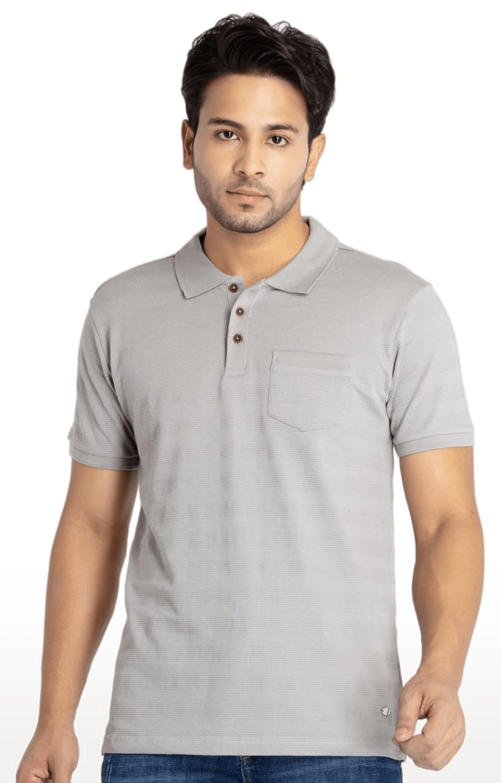 Status Quo | Men's Grey Cotton Solid Polo T-Shirts 0
