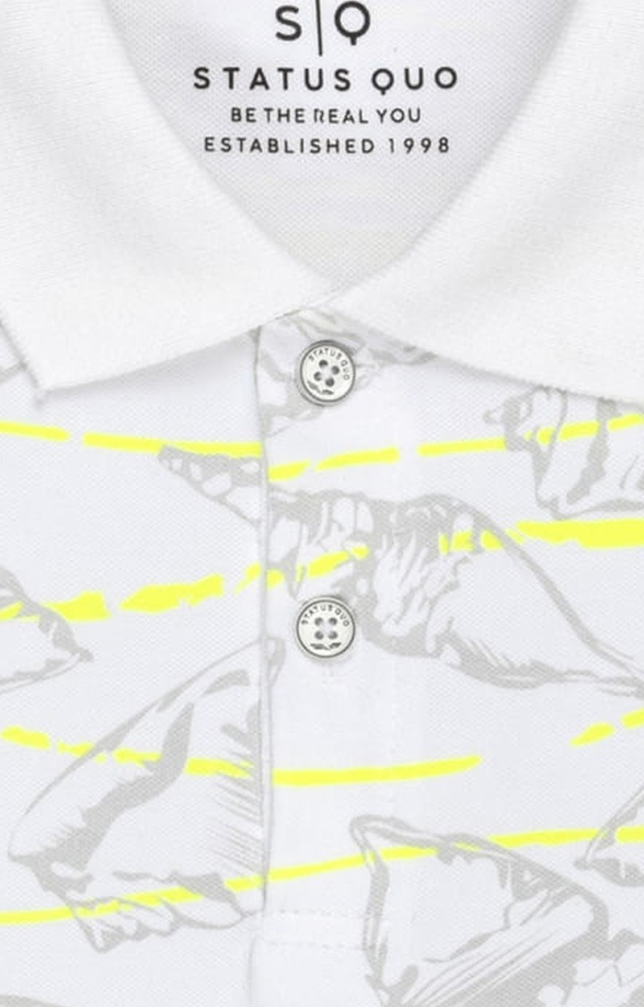 Boys Off White Cotton Printeded Polo T-Shirts