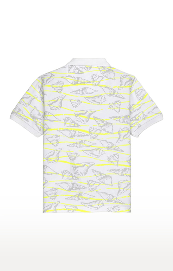 Boys Off White Cotton Printeded Polo T-Shirts