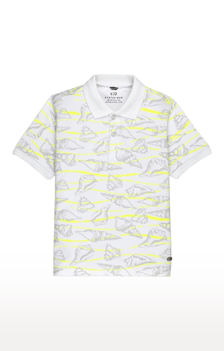Boys Off White Cotton Printeded Polo T-Shirts
