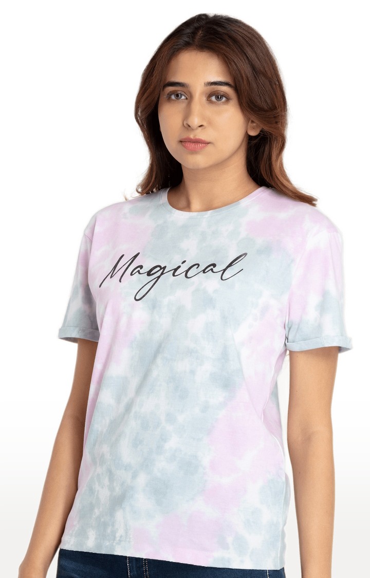 Women's Pink Pure Cotton Tie Dye Regular T-Shirt
