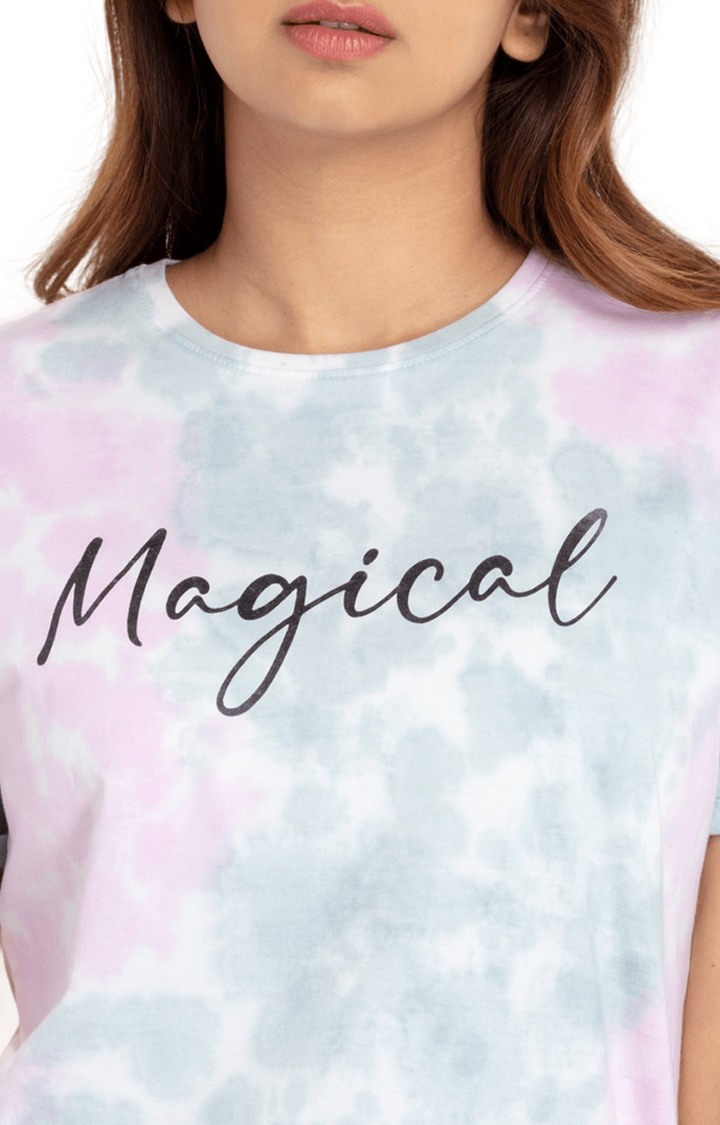 Women's Pink Pure Cotton Tie Dye Regular T-Shirt