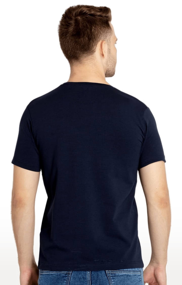 Status Quo | Men's Navy Blue Cotton Typographic Printed Regular T-Shirt 2