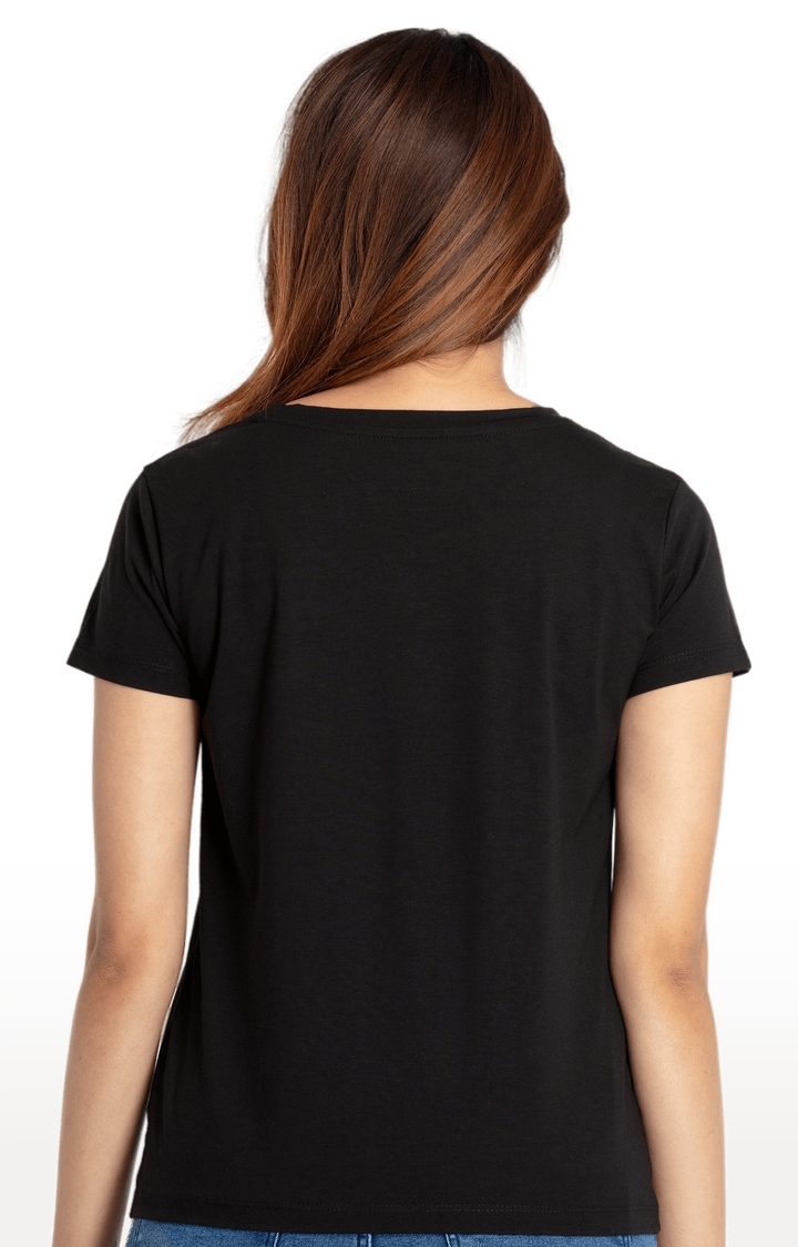 Status Quo | Women's Black Cotton Typographic Printed Regular T-Shirt 3